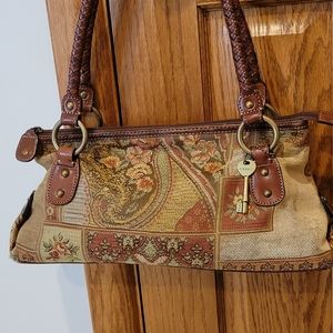 Fossil Chenille and Leather Bag